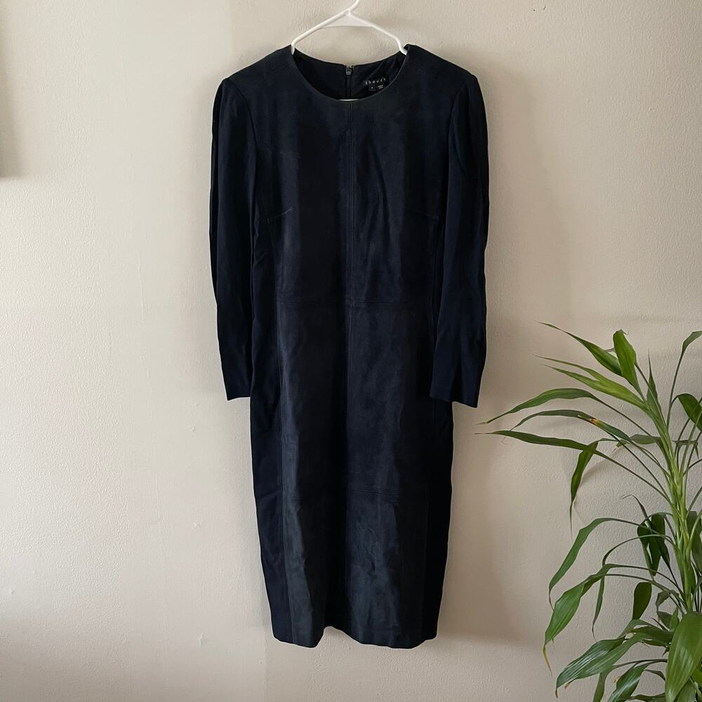 Theory Ekundayo Suede Ponte Midi Dress Womens 8 Navy Side Panels Designer